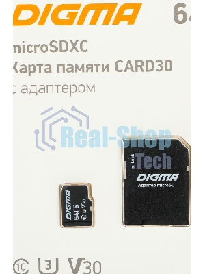 Флеш карта microSDXC 64Gb Class10 Digma CARD30 + adapter
