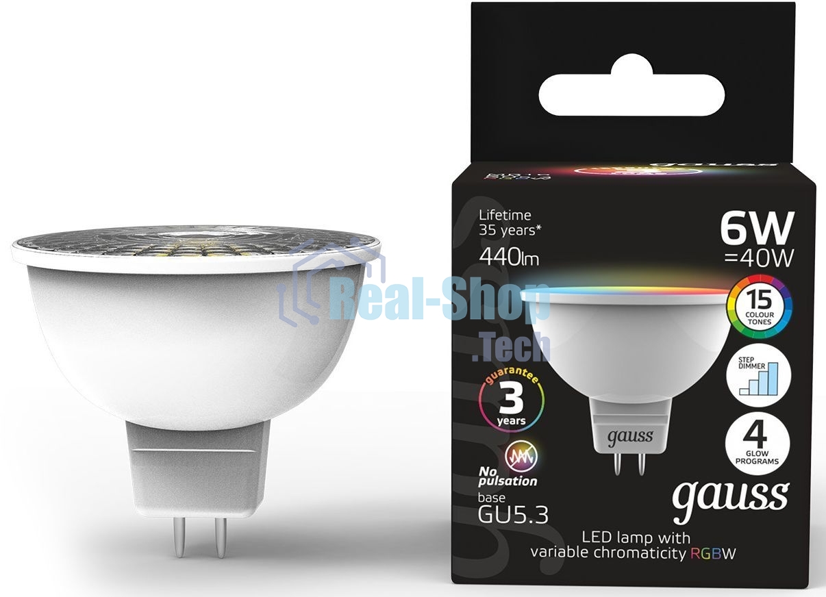 Лампа cветодиодная Gauss Smart MR16 6W GU5.3 RGbW+dim 1/10/100