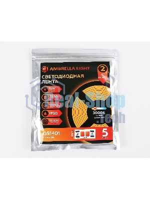 Светодиодная лента Ambrella light GS1401 2835 240Led/ 17W m/ 12V IP20 3000K/ 5000*10*1.2mm (2 конт.)