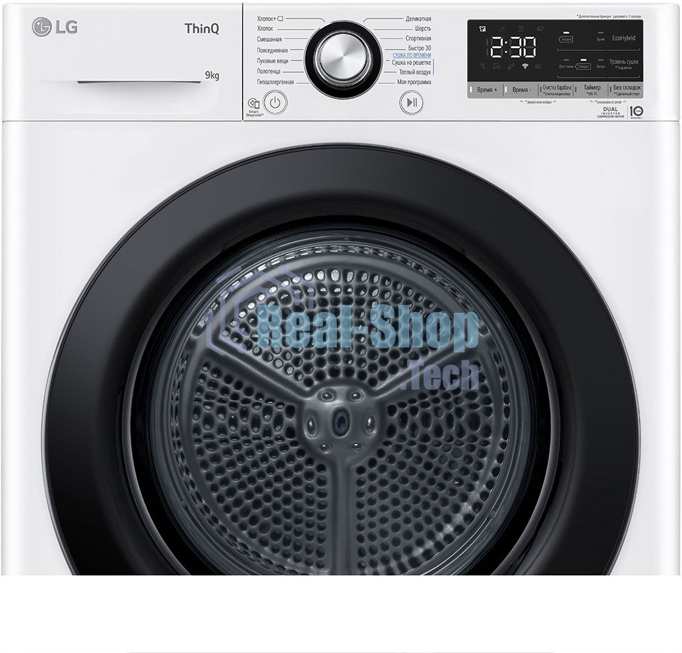 Сушильная машина LG DC90V3V6W белый, 9 кг, сушка - тепловой насос, программ - 14, 60 x 85 x 66 см