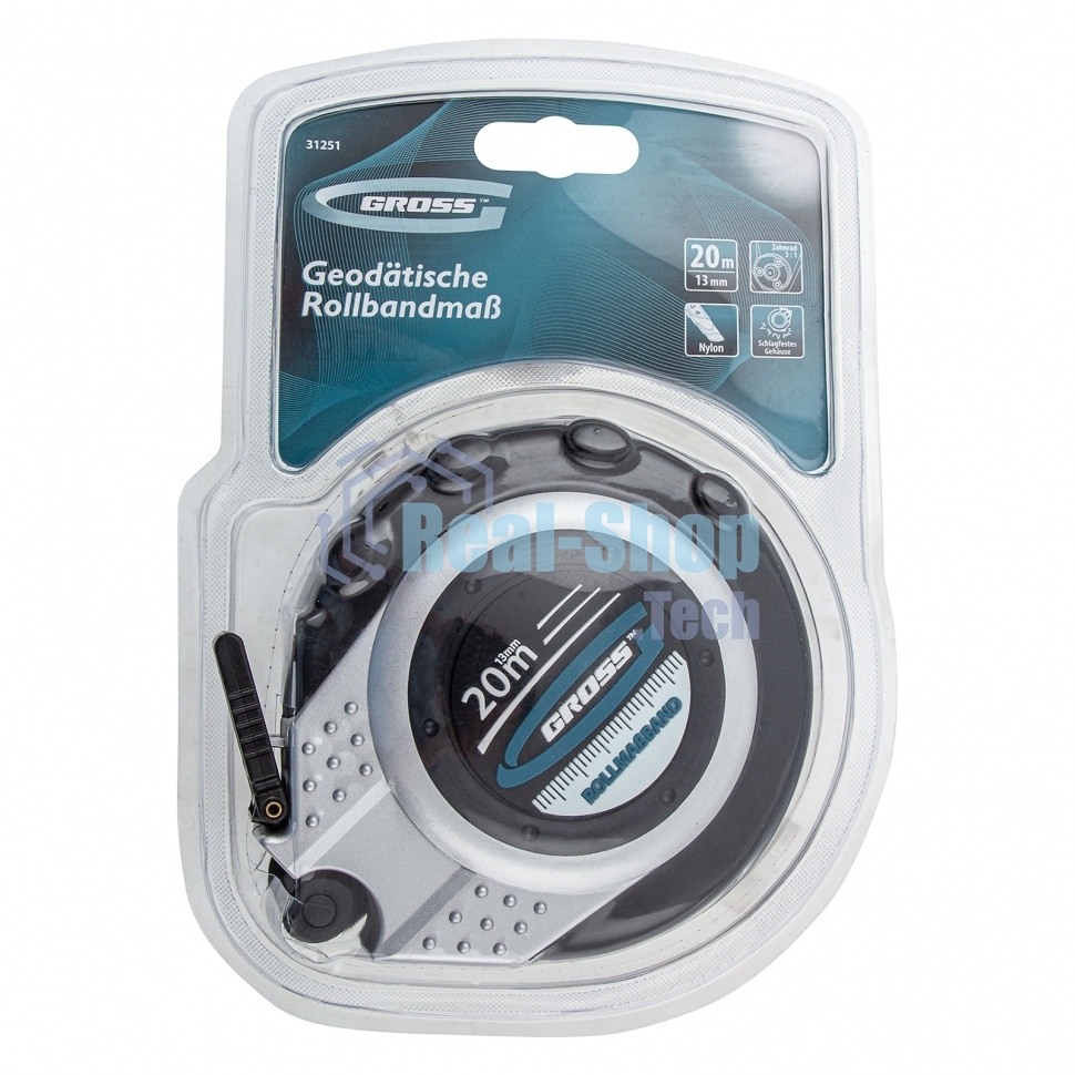 Рулетка геодезическая GROSS 31251 20 м х 13 мм, закр. корп., металл. лента, нейлон, двуст. шкала