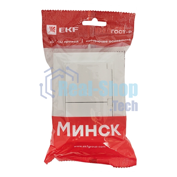 Розетка EKF ERR16-129-200-44 Минск 2-м СП 16А IP44 с заземлением, с защитными шторками, с крышкой, белая