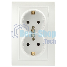 Розетка Intro Plano 1-205-06 с заземлением двойная 2X2P+E Schuko, 16А-250В, IP20, СУ, перламутр