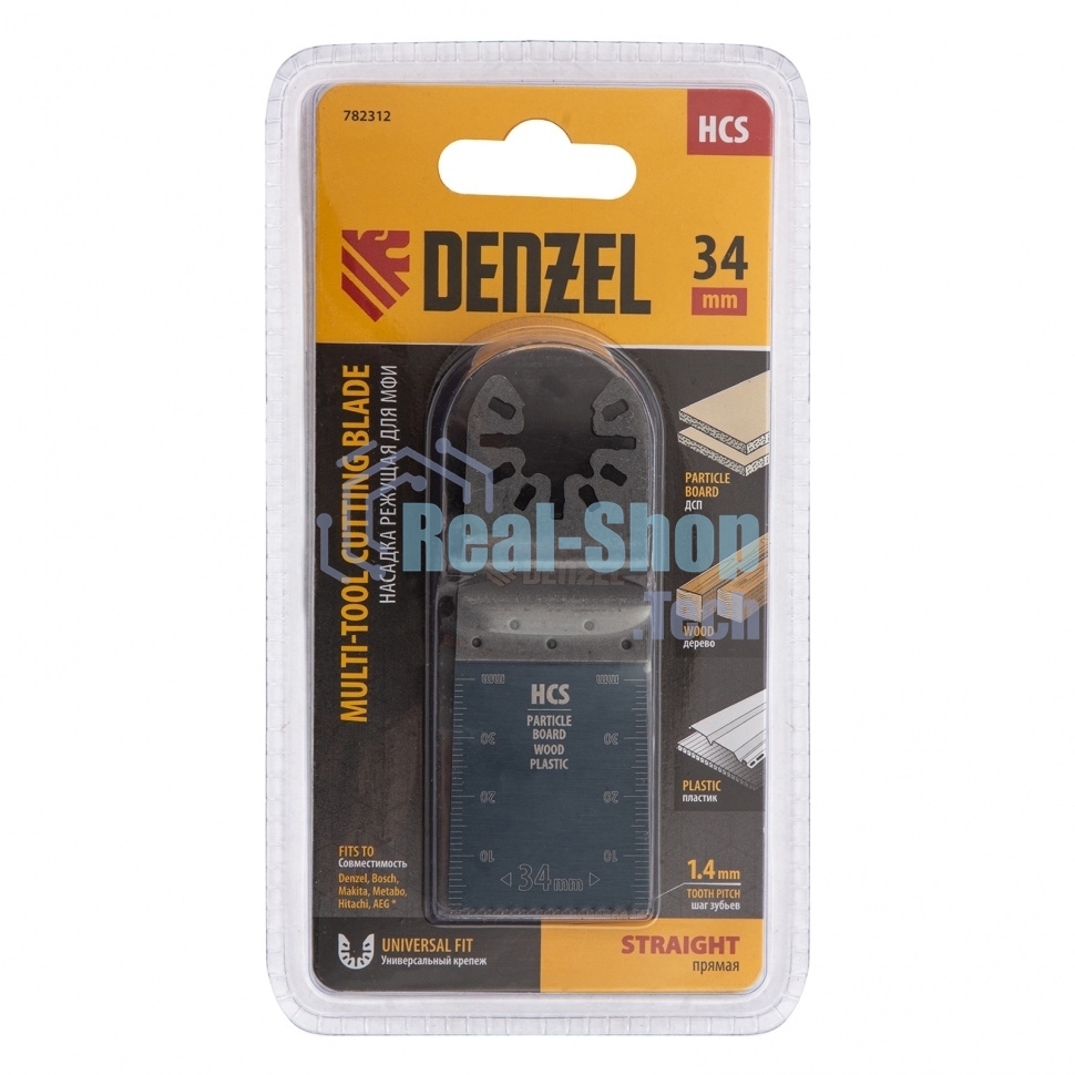 Насадка для МФИ Denzel режущая пазовая прямая, HCS, по дереву, 34 х 1,4 мм, мелкий зуб