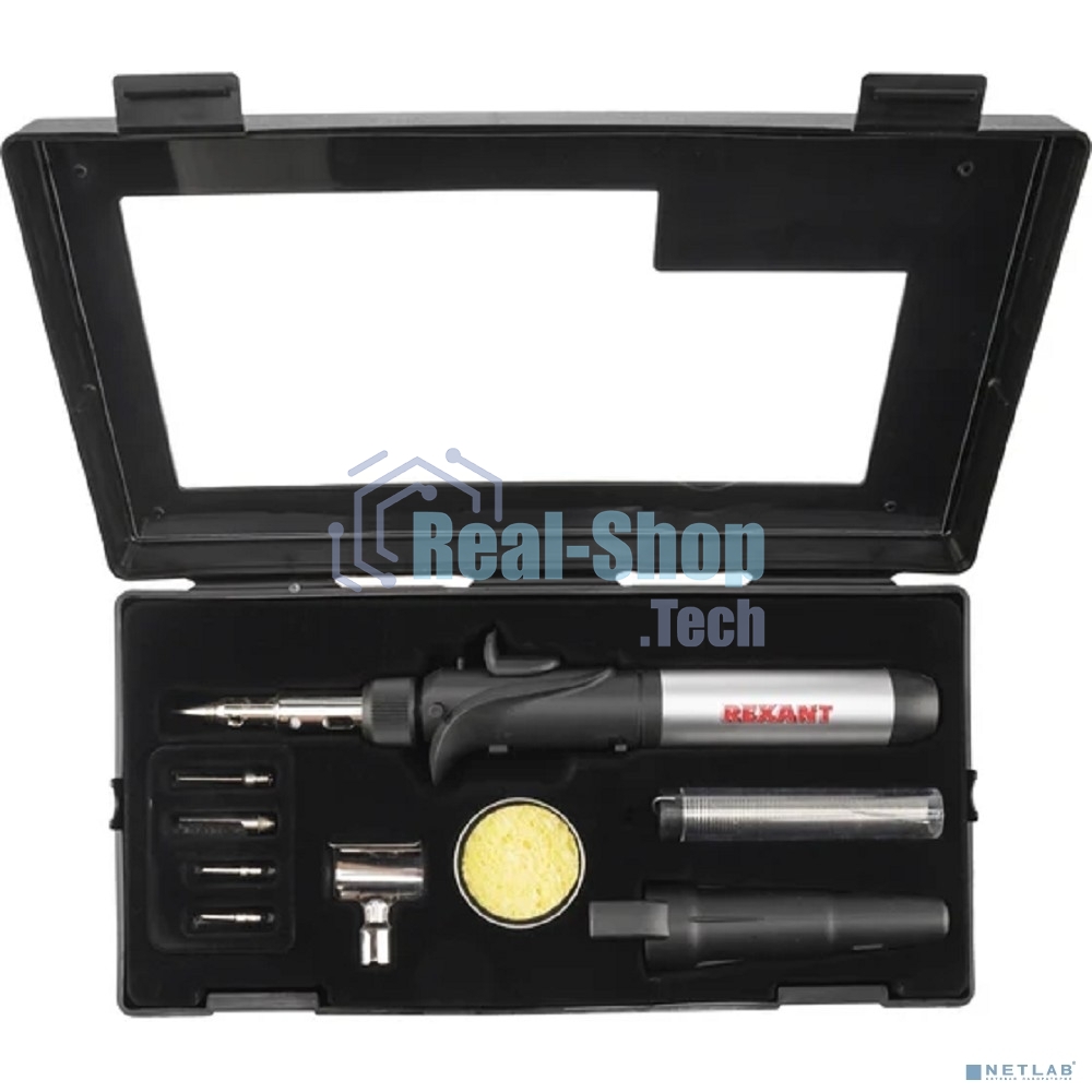 Паяльник Rexant газовый с пьезоподжигом, 17 мл, 11 предметов
