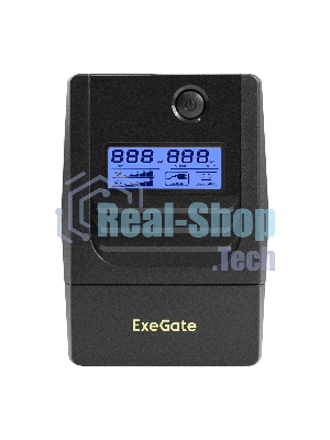Источник бесперебойного питания ExeGate Smart LB-1000.LCD.AVR.2SH.USB (1000VA/650W, LCD, AVR, 2*Schuko, USB, батарея 12V 9Ah, черный)
