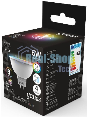 Лампа cветодиодная Gauss Smart MR16 6W GU5.3 RGbW+dim 1/10/100
