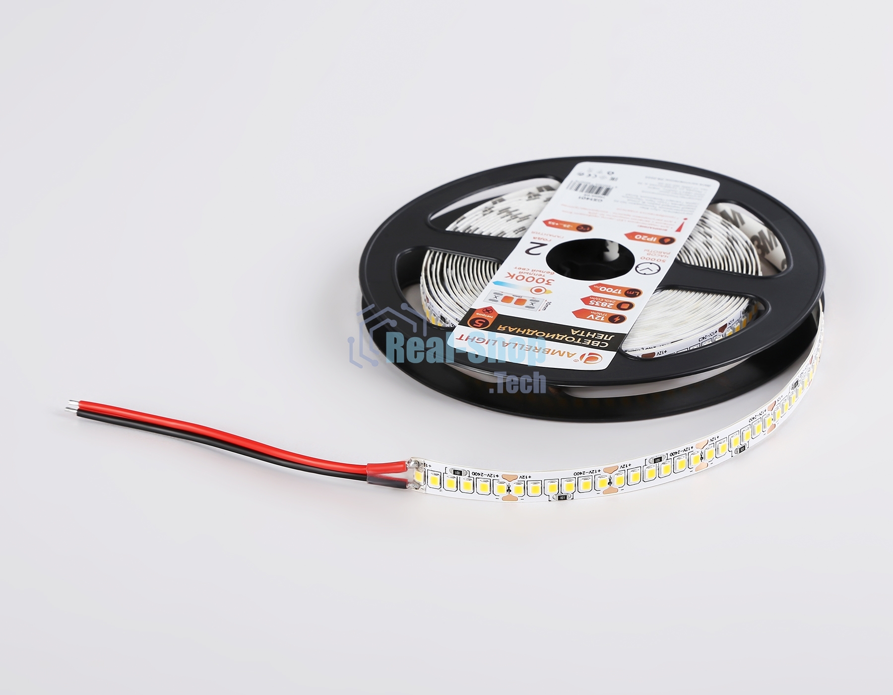 Светодиодная лента Ambrella light GS1401 2835 240Led/ 17W m/ 12V IP20 3000K/ 5000*10*1.2mm (2 конт.)