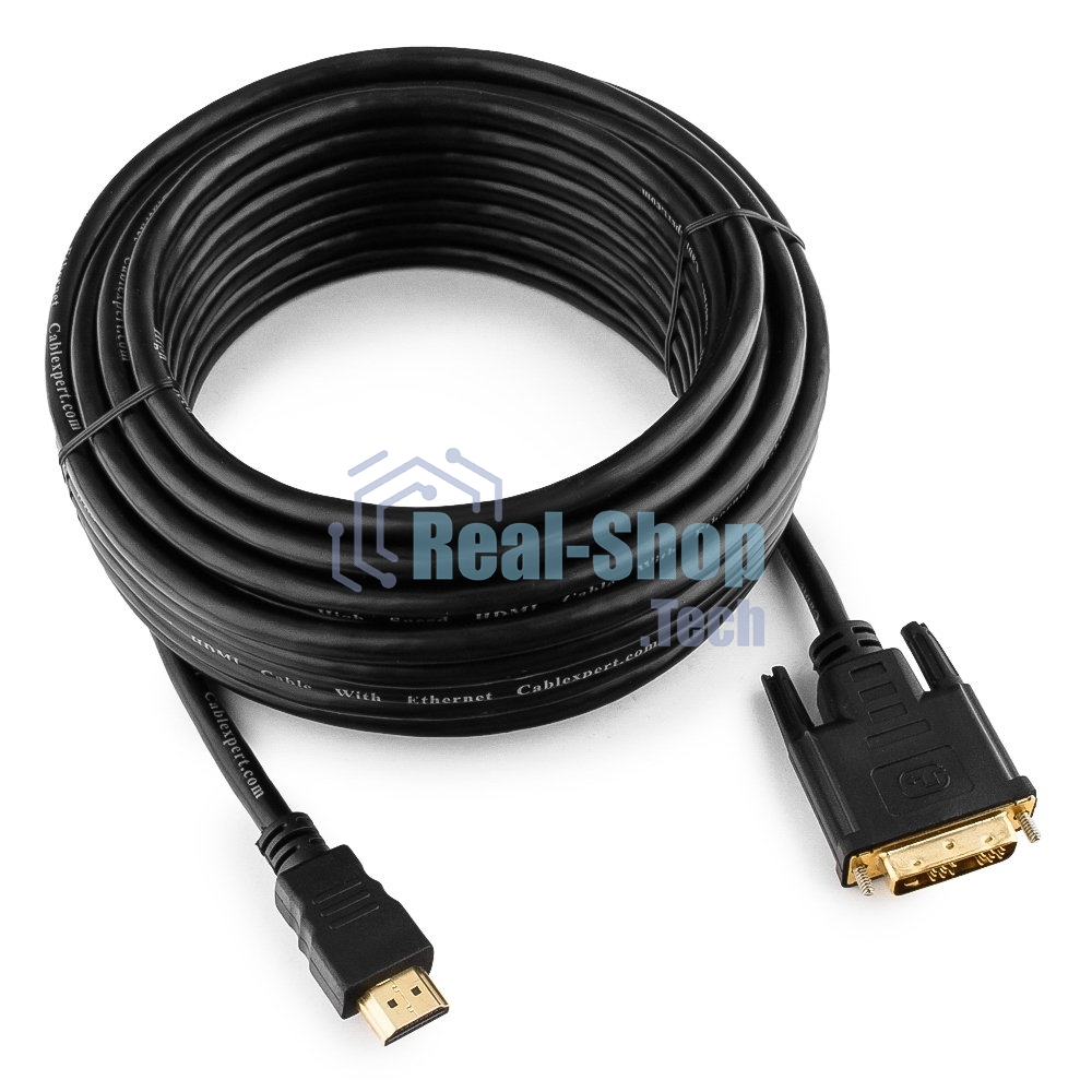 Кабель HDMI-DVI Cablexpert CC-HDMI-DVI-10MC, 19M/19M, single link, медь, позол.разъемы, экран, 10м, черный, пакет