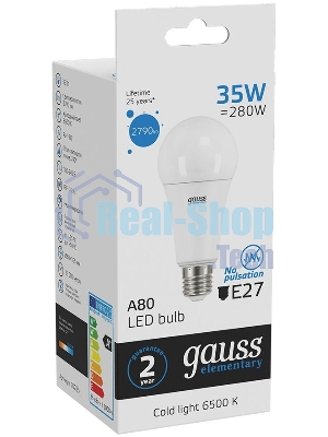 Лампа светодиодная LED Gauss Elementary A67 35Вт E27 6500К