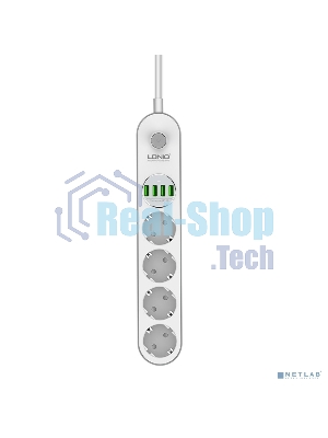 Сетевой фильтр Perfeo LD_B4438 LDNIO SE4432 2м + ЗУ на 4 USB/ 4 розетки (медь) - 2500W/ USB - 17W/ White&Gray