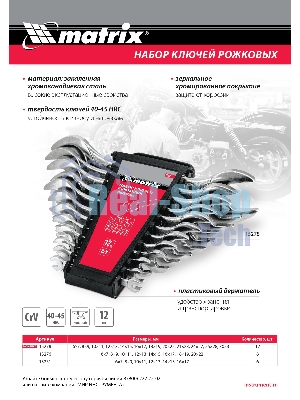 Набор ключей рожковых Matrix, 6 х 32 мм, 12 шт., CrV, хромированные