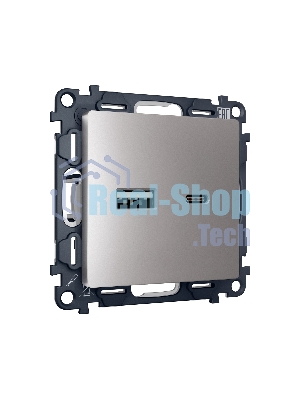 Комплект механизма розетки ALFA Сталь матовый 2USB A+C 20W (быстрая зарядка) QUANT (AP5110, VM177) MA511010