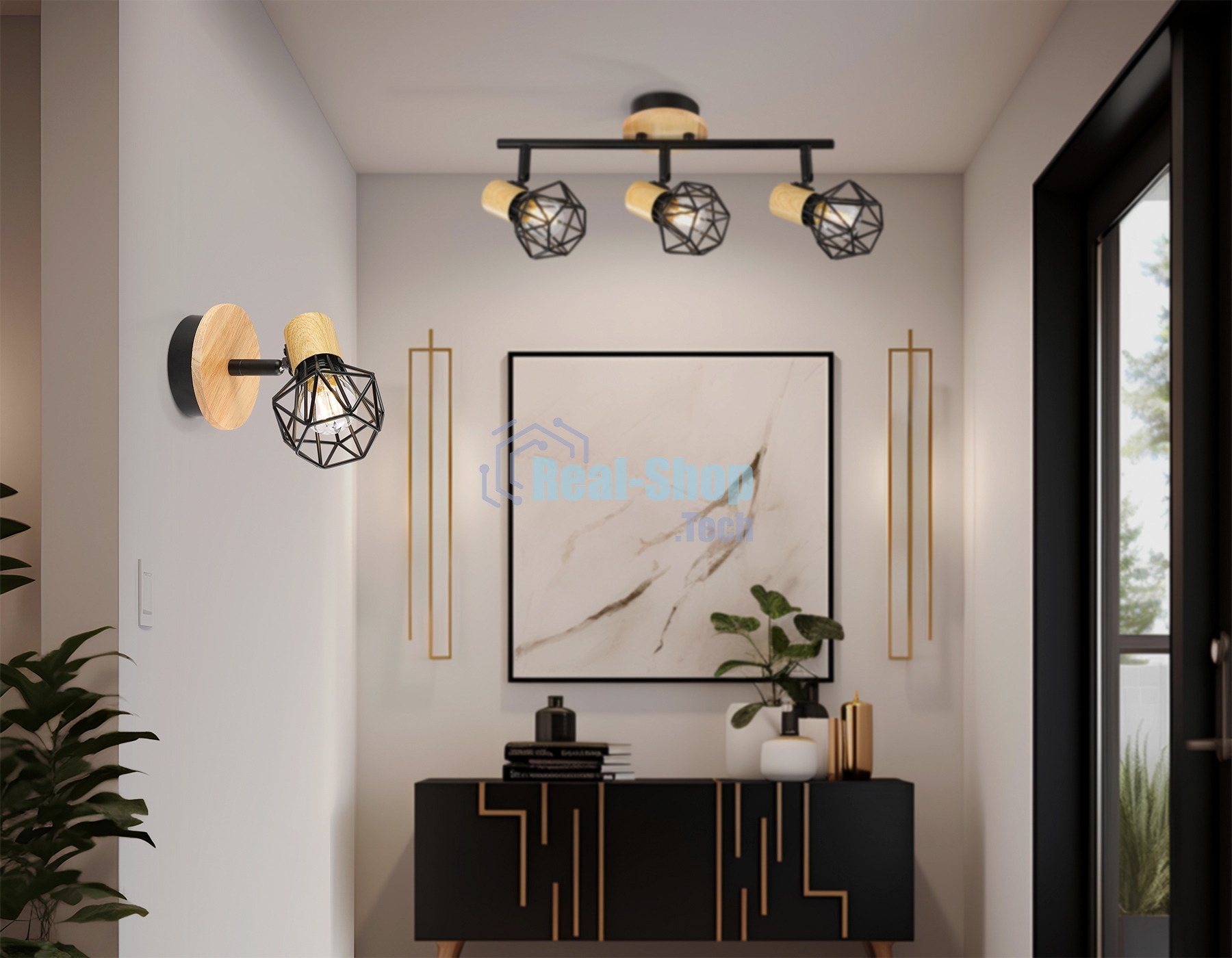 Светильник Ambrella light TR8751 BK/WD черный/дерево IP20 E27 D115*175
