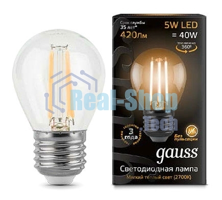 Лампа светодиодная Filament Шар E27 5Вт 2700К Gauss 105802105
