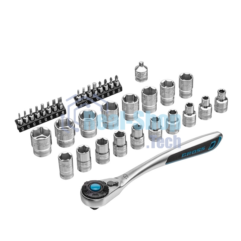 Набор торцевых Gross 14144 головок, трещотка 120 зубьев, 36 предметов