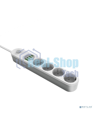 Сетевой фильтр Perfeo LD_B4438 LDNIO SE4432 2м + ЗУ на 4 USB/ 4 розетки (медь) - 2500W/ USB - 17W/ White&Gray