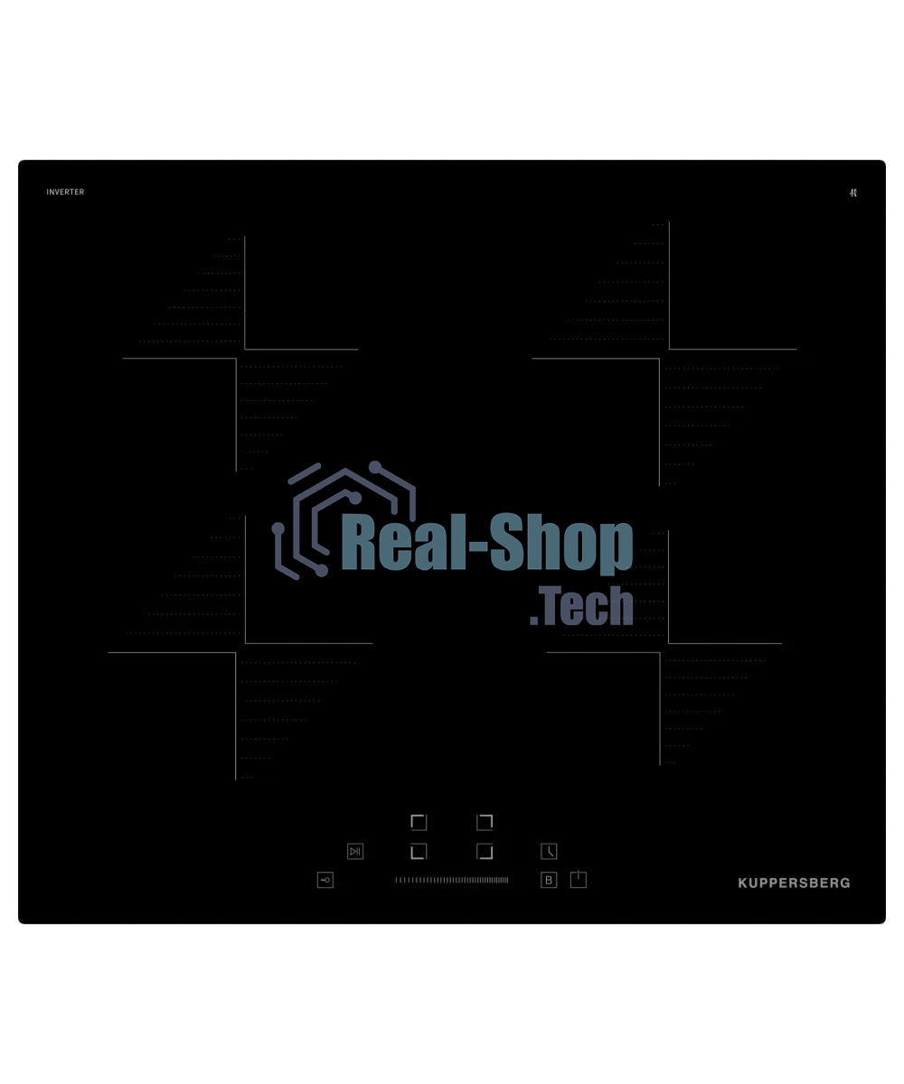 Индукционная варочная панель Kuppersberg ICI 604 60 см, индукция, High-Tech, inverter, прямой край, 9 уровней мощности, бустер, Stop and Go, автоматическое отключение, таймер, индикатор остаточного тепла, сенсорное/слайдерное управление, черный