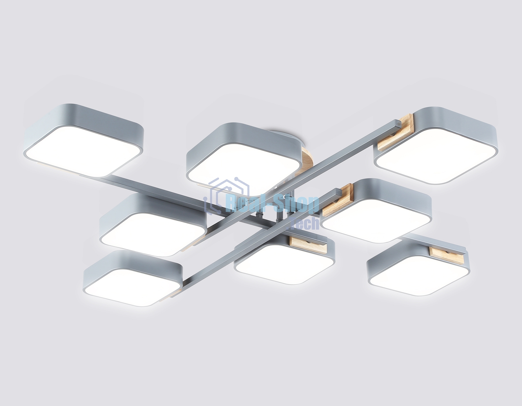Светильник Ambrella light FL4889/8 GR/WD серый/дерево 144W 3000-6000K 960*960*160 (без ПДУ)