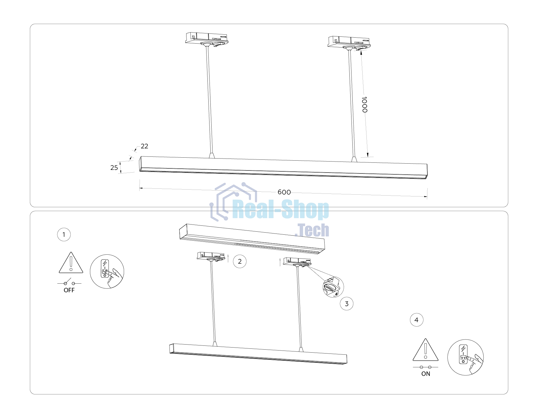 Трековый однофазный подвесной светодиодный светильник Ambrella light GL6783 WH белый LED 24W 4200K 600*22*1025