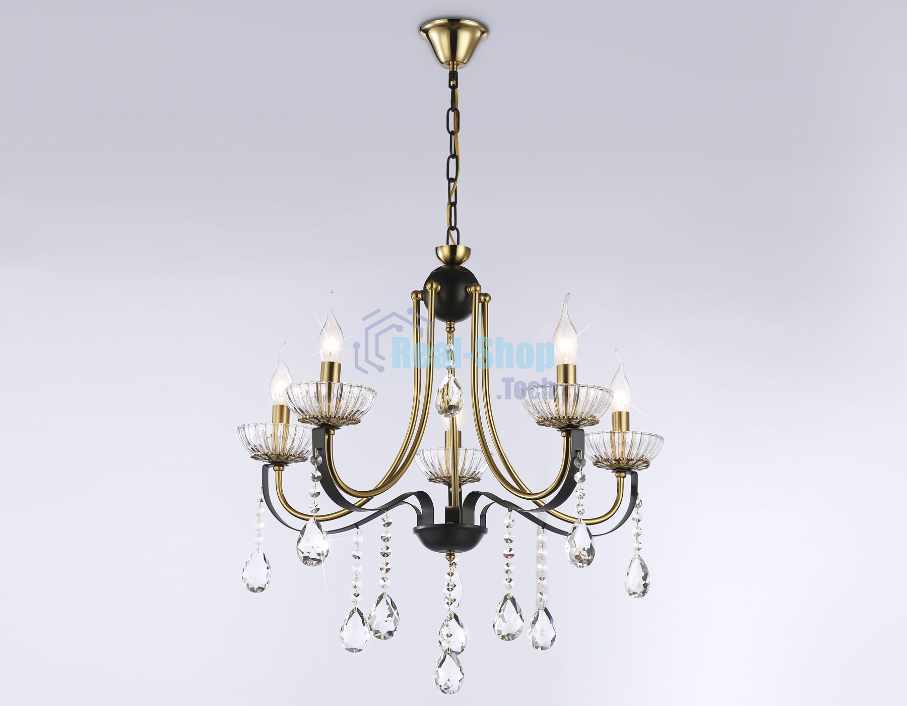 Светильник Ambrella light TR4952/5 BK/GD/CL черный/золото/прозрачный E14*5 max 40W D620*670