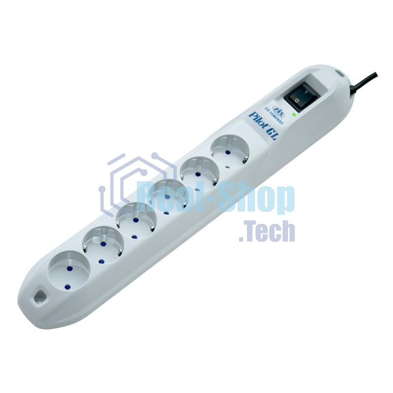 Сетевой фильтр Pilot GL 6 розеток (5 евро + 1 без заземления) 10 м Surge protector Pilot GL 6 outlets (5 euro + 1 without ground) 10A/2.2kVt, 10m