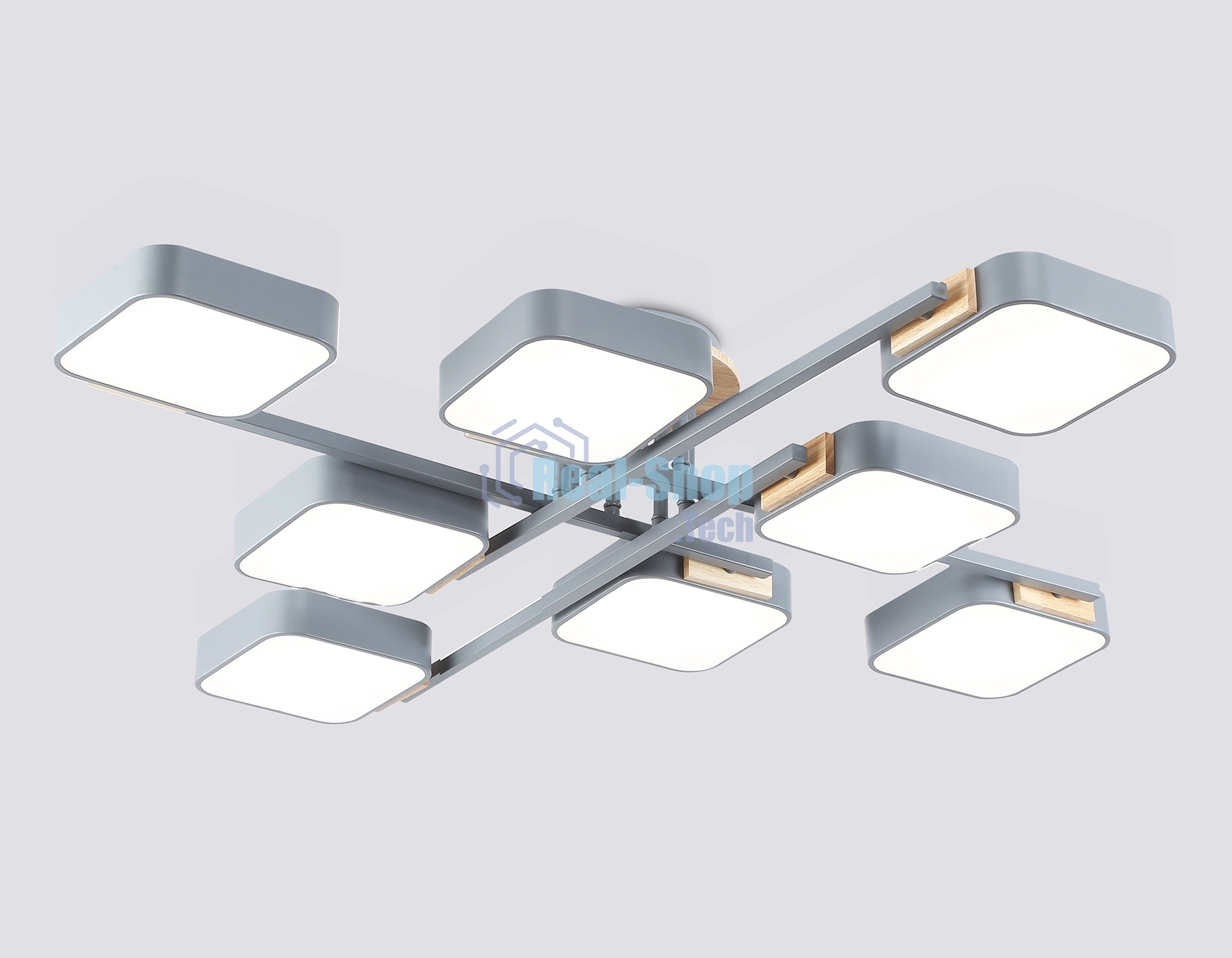 Светильник Ambrella light FL4889/8 GR/WD серый/дерево 144W 3000-6000K 960*960*160 (без ПДУ)