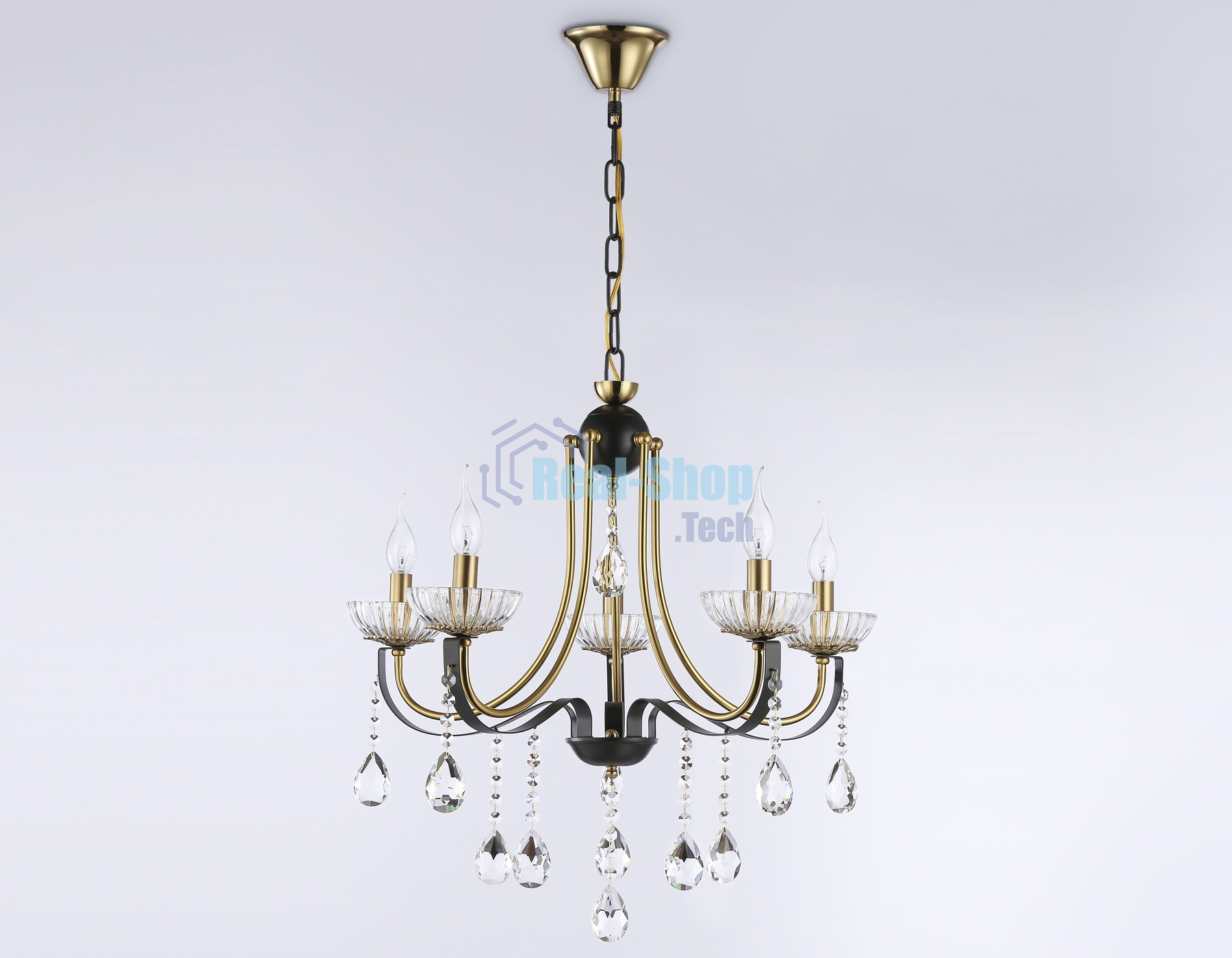 Светильник Ambrella light TR4952/5 BK/GD/CL черный/золото/прозрачный E14*5 max 40W D620*670