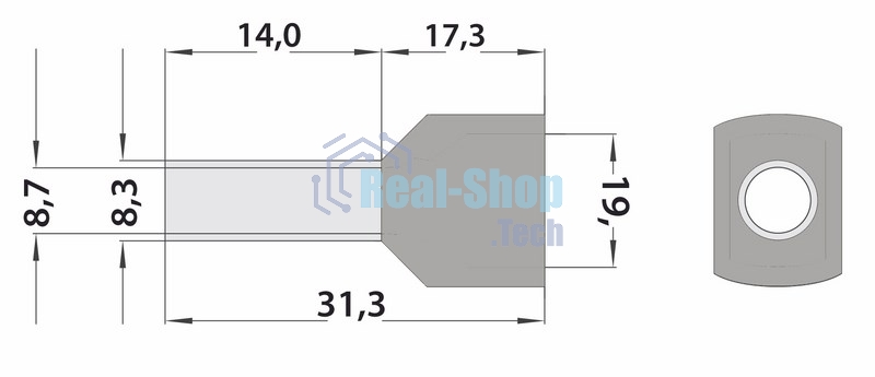 Наконечник штыревой втулочный изолированный Rexant F-14 мм 2х16 мм² (НШВи(2) 16-14/НГи2 16-14) слоновая кость