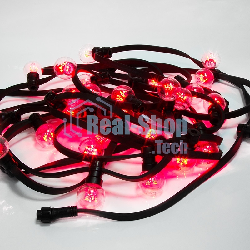 Гирлянда Neon-night LED Galaxy Bulb String 10м, черный каучук, 30 лампx6 LED красный, влагостойкая IP65