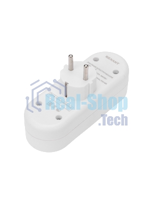 Двойник электрический Rexant линейный 16 А с заземлением + 2 USB-порта, 2,4 А, белый