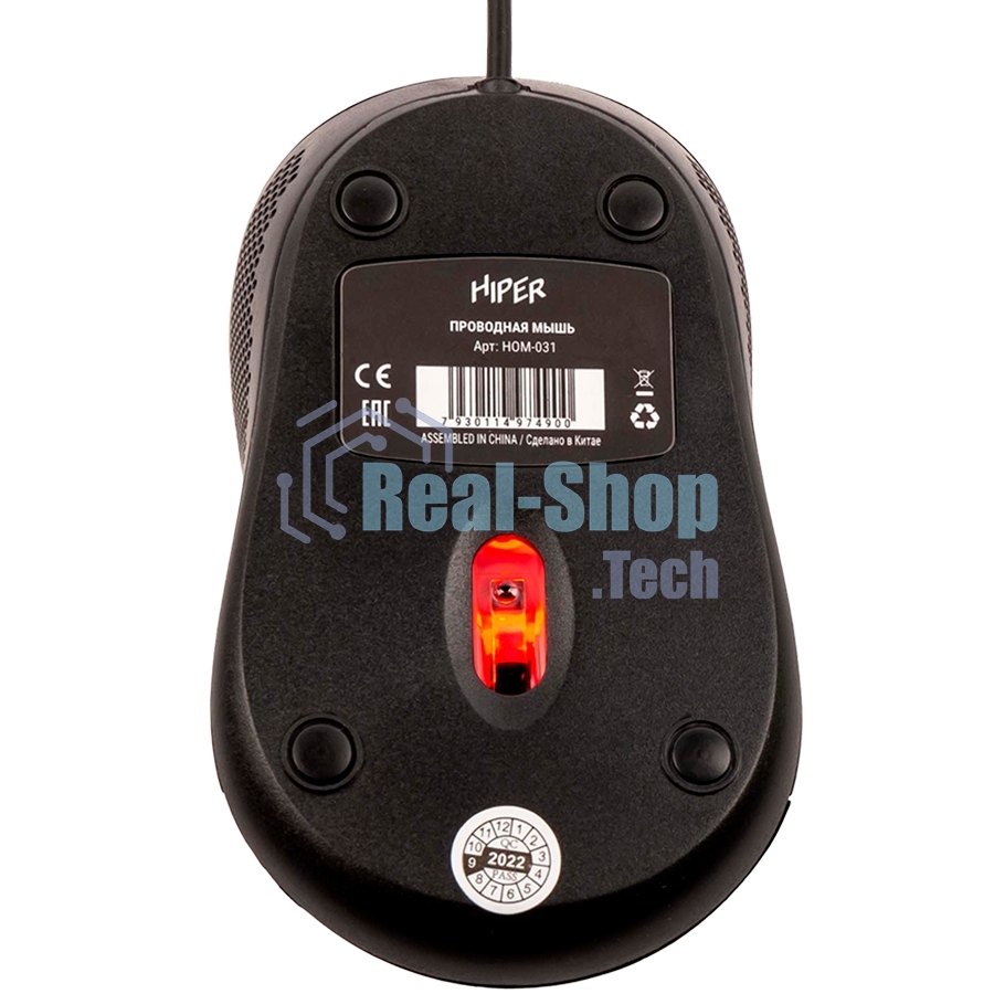 Мышь проводная HIPER HOM-031 черный, 1000 dpi, USB, кнопки - 3