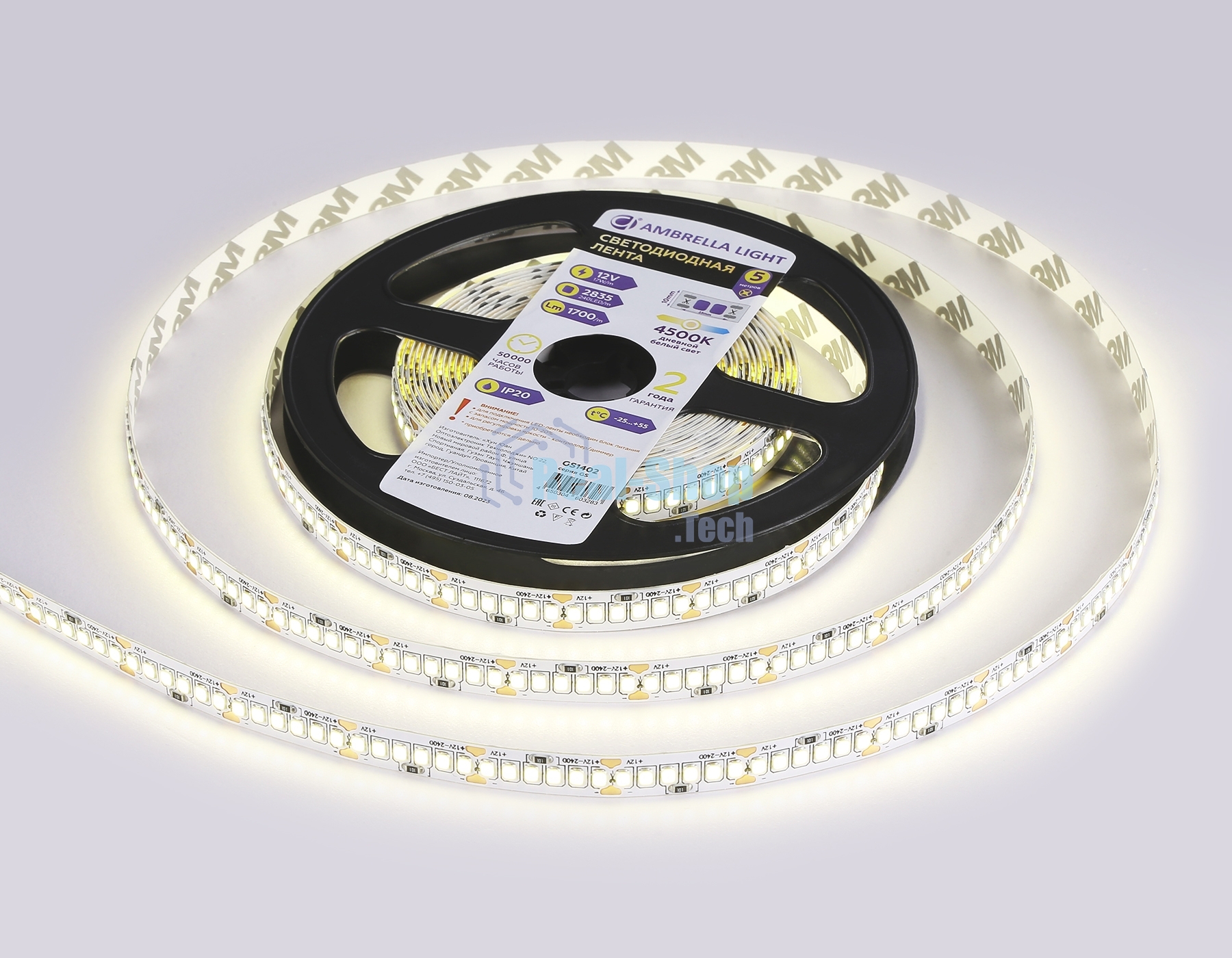 Светодиодная лента Ambrella light GS1402 2835 240Led/ 17W m/ 12V IP20 4500K/ 5000*10*1.2mm (2 конт.)
