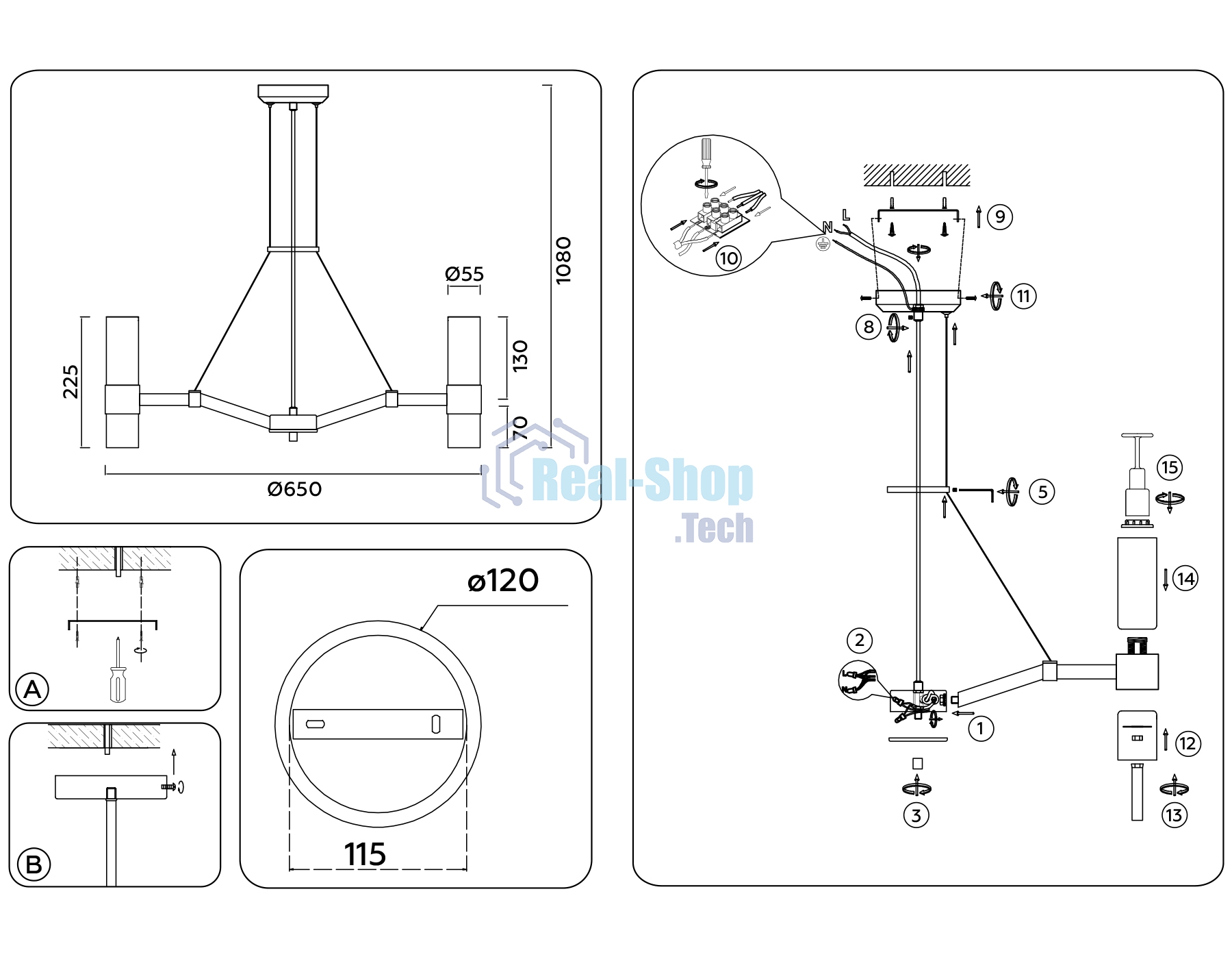 Люстра Ambrella light LH55114/6 BS/FR/TI латунь/белый матовый/янтарь E14*6 max 40W D650*1080