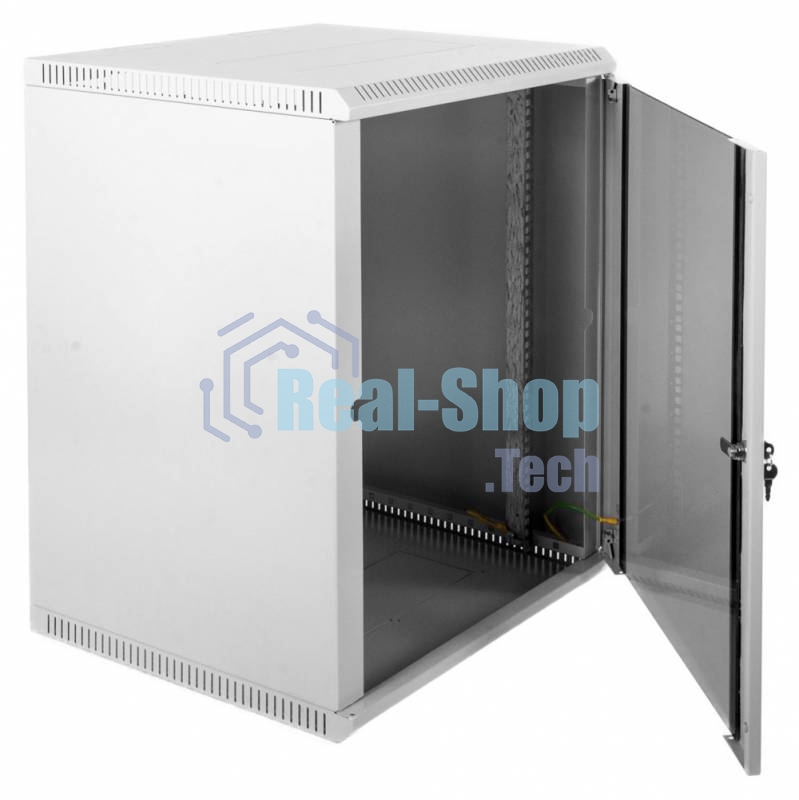 Шкаф телеком. настенный разборный 15U (600х650) дверь стекло, серый RAL 7035