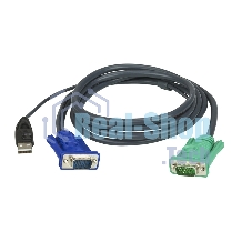 Шнур, мон+клав+мышь USB ATEN, SPHD15=>HD DB15+USB A-Тип, Male-2xMale, 8+4 проводов, опрессованный, 3 метр., черный, (2L-5203U)