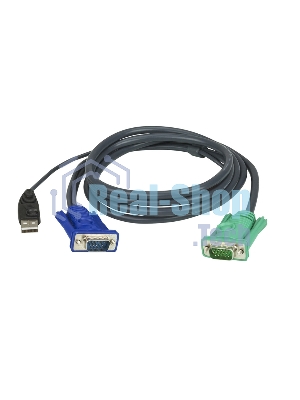 Шнур, мон+клав+мышь USB ATEN, SPHD15=>HD DB15+USB A-Тип, Male-2xMale, 8+4 проводов, опрессованный, 3 метр., черный, (2L-5203U)