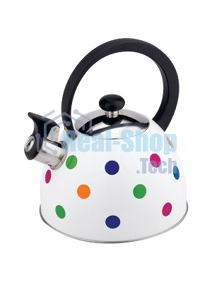 Чайник для плиты со свистком MAL-0403 2,2 литра, окрашенный в горошек, из нерж. стали, капсулированное дно