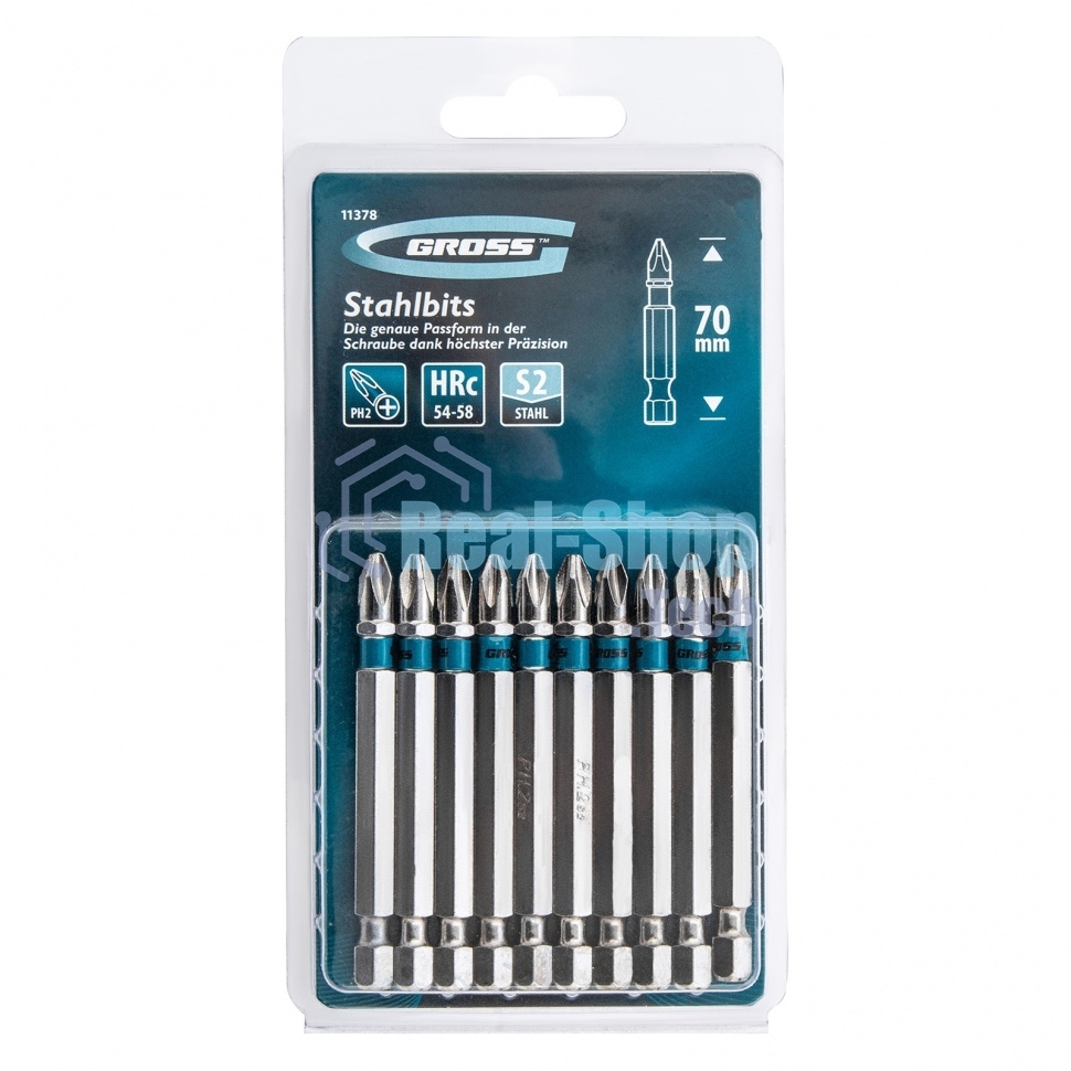 Набор бит Gross 11378 РН2x70, сталь S2, 10 шт