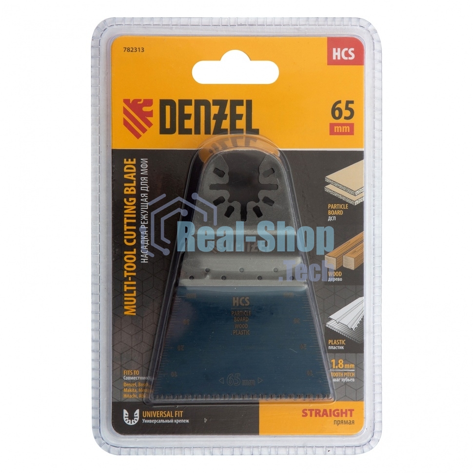 Насадка для МФИ Denzel режущая прямая, HCS, по дереву, ламинату, 65 х 1,8 мм, крупный зуб