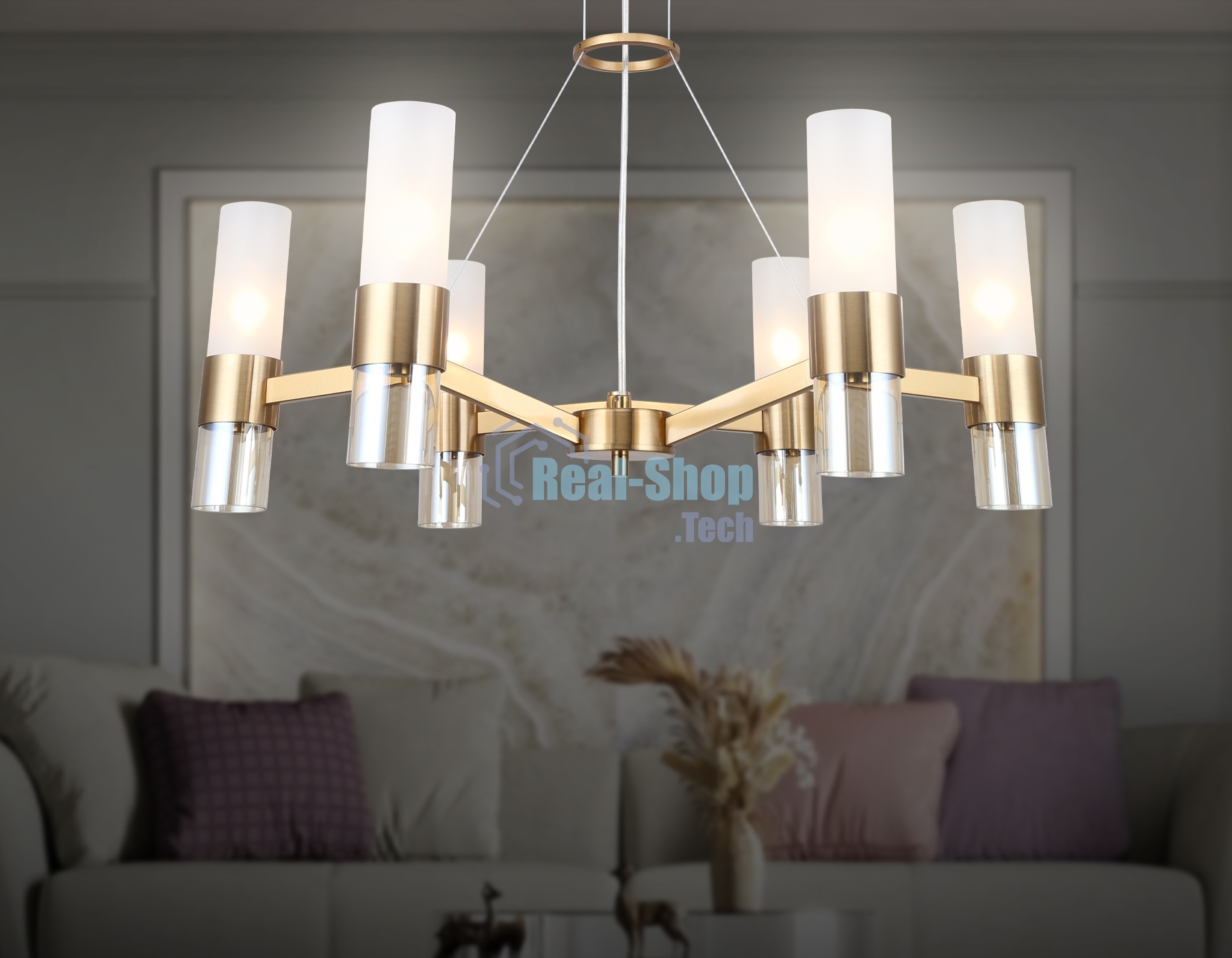 Люстра Ambrella light LH55114/6 BS/FR/TI латунь/белый матовый/янтарь E14*6 max 40W D650*1080