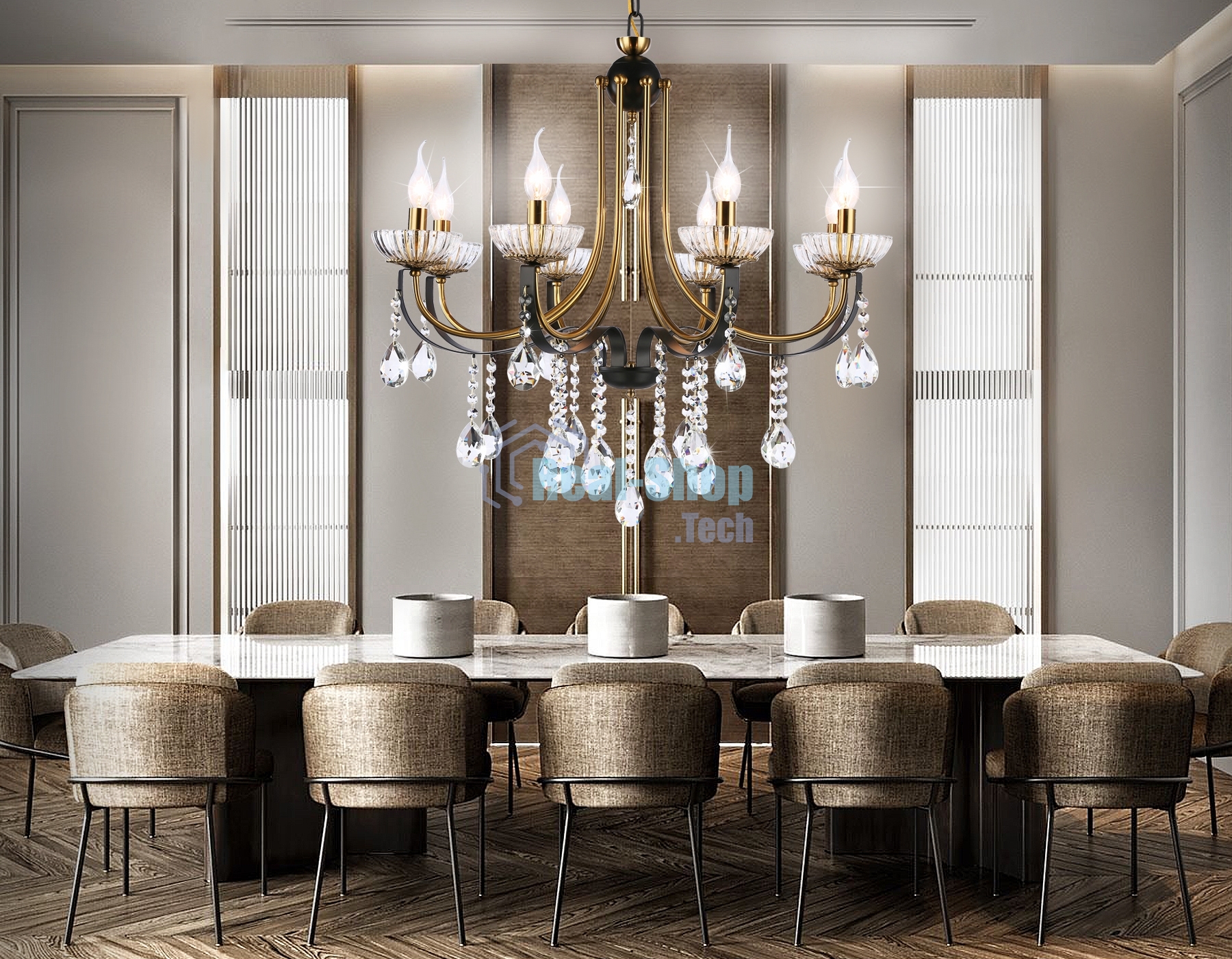 Светильник Ambrella light TR4953/8 BK/GD/CL черный/золото/прозрачный E14*8 max 40W D740*735
