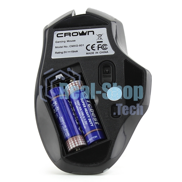 Мышь беспроводная Crown Gaming CMXG-801 черный, 1600 dpi, радиоканал, USB, кнопки - 7