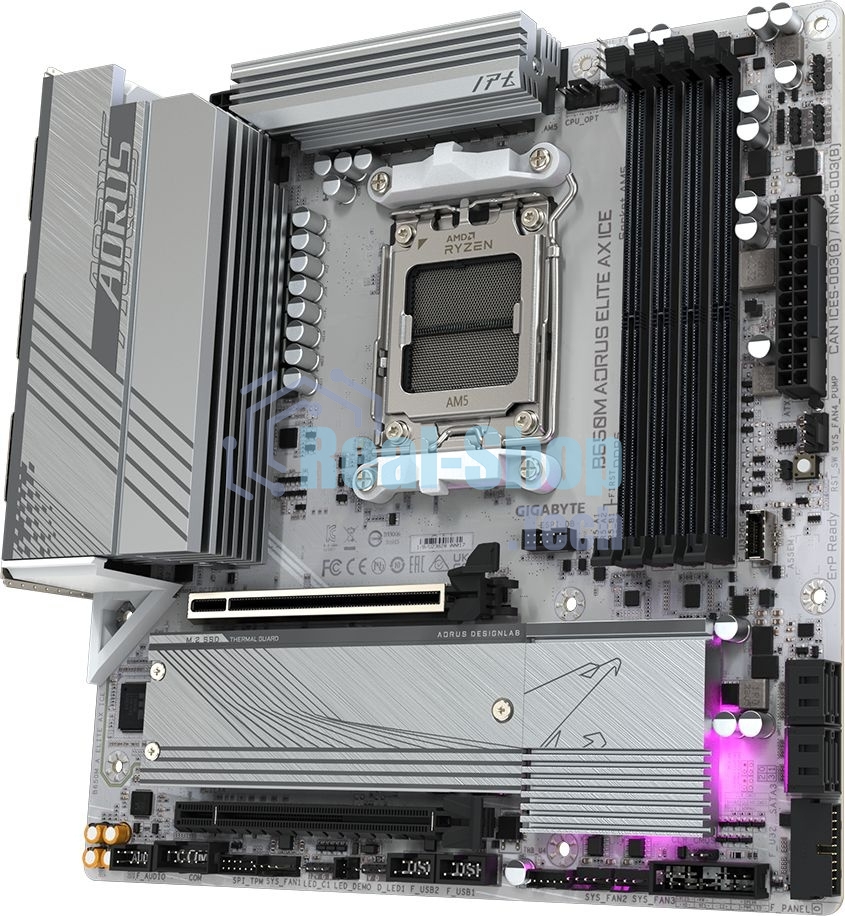 Материнская плата GIGABYTE B650M AORUS ELITE AX ICE, AM5, AMD B650, 4xDDR5, 4xSATA, 2xM.2, 1xPCIe 4.0 x16, 1xPCIe 4.0 x4, 1xDP, 1xHDMI, 1x2.5Gb LAN, Wi-Fi 6E, Bluetooth 5.3, S/PDIF, 2xUSB-C 10Gbps, 2xUSB-A 10Gbps, 5xUSB-A 5Gbps, 4xUSB-A 2.0, 2x3.5 мм, 7.1, mATX