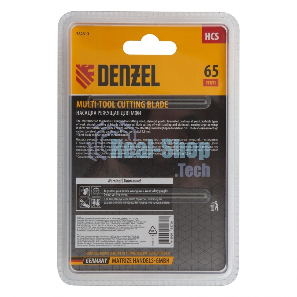 Насадка для МФИ Denzel режущая прямая, HCS, по дереву, ламинату, 65 х 1,8 мм, крупный зуб