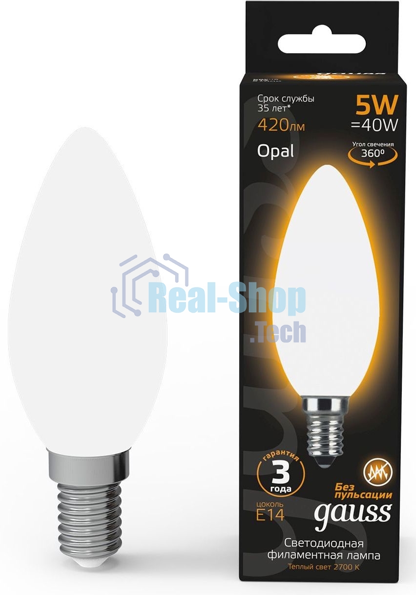 Лампа светодиодная Gauss Filament Свеча E14 5Вт 2700К OPAL