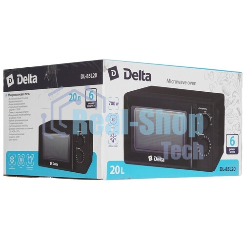 Микроволновая печь Delta DL-85L20 черный, 20 л, 700 Вт, переключатели - поворотный механизм
