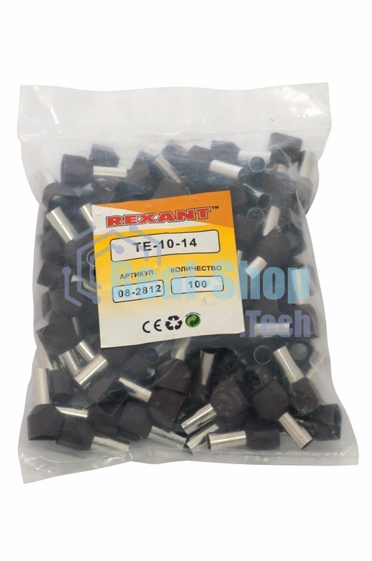 Наконечник штыревой втулочный изолированный Rexant F-14 мм 2х10 мм² (НШВи(2) 10-14/Ги2 10-14) красный