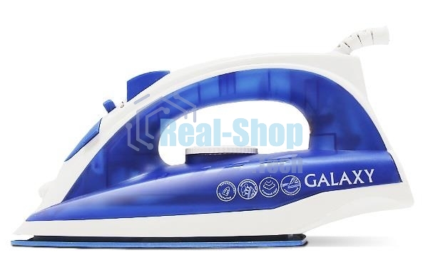 Утюг Galaxy Line GL 6121, синий, паровой, 1600 Вт, керамическое покрытие подошвы, указатель максимального уровня воды, индикатор нагрева, вертикальное отпаривание, паровой удар, функция увлажнения, защита от перегрева, резервуар для воды 470 мл, подача пара до 50 г/мин, паровой удар до 230 г/мин
