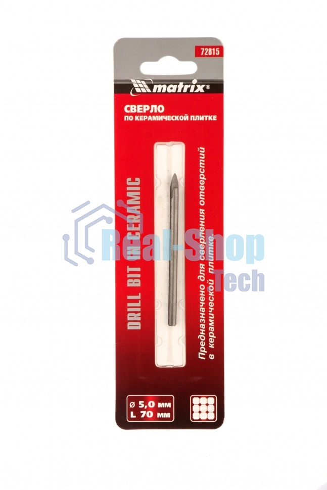 Сверло по керамической плитке и стеклу Matrix, 5 мм, цилиндрический хвостовик